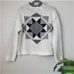 Geometric Wool Blend Chunky Knit High Neck Sweater XS
